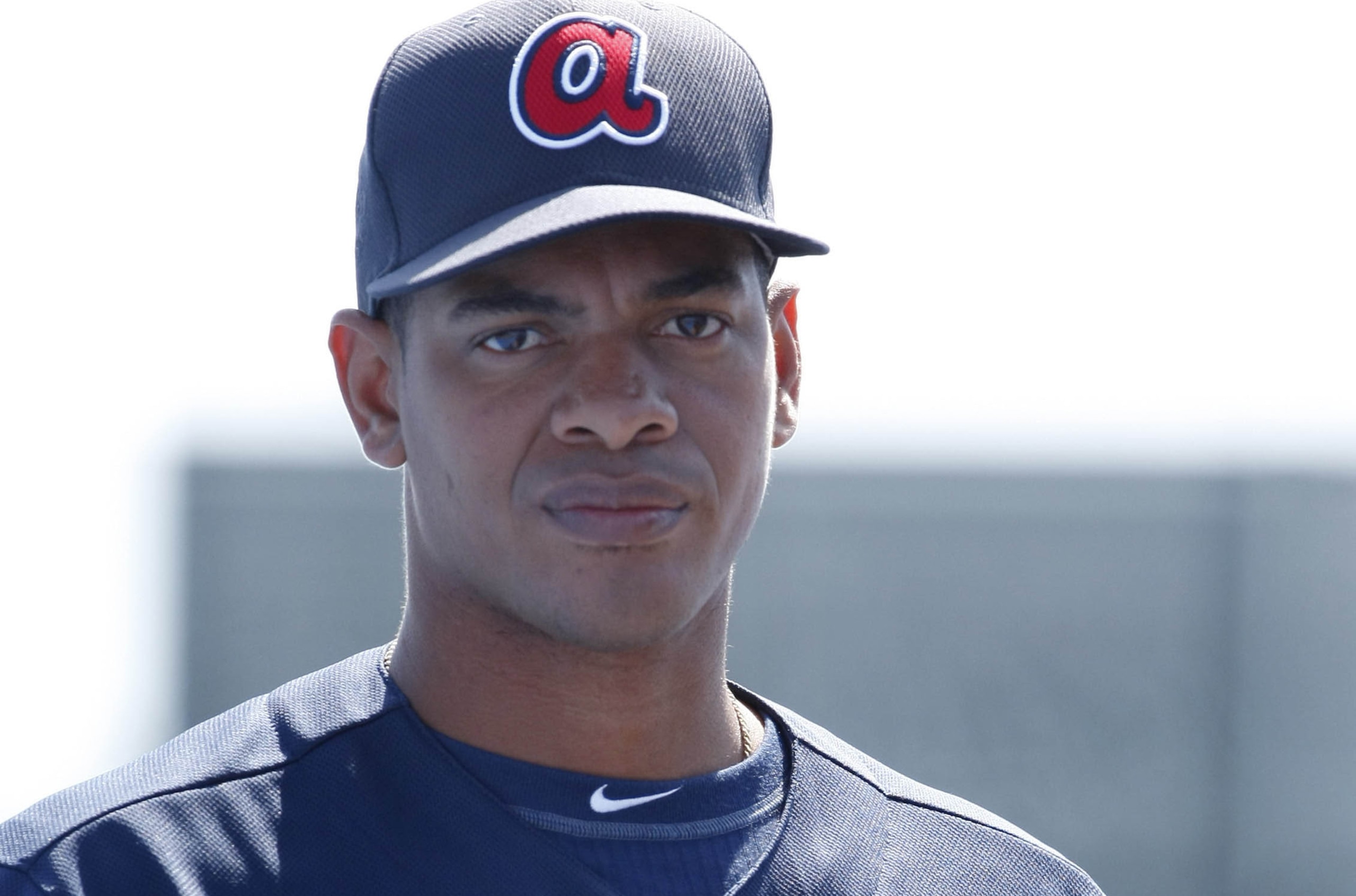 Mar 7, 2016; Dunedin, FL, USA; Atlanta Braves third baseman Hector Olivera (28) works out prior to the game against the Toronto Blue Jays at Florida Auto Exchange Park. Mandatory Credit: Kim Klement-USA TODAY Sports