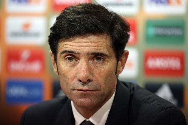 VILLARREAL, SPAIN - APRIL 28: Coach of Villarreal Marcelino Garcia Toral answers to the media during the post match press conference following the UEFA Europa League semi final first leg match between Villarreal CF and Liverpool FC at Estadio El Madrigal stadium on April 28, 2016 in Villarreal, Spain. (Photo by Jean Catuffe/Getty Images)