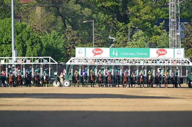 LOUISVILLE, KY - MAY 2 : Horses break from the starting gate. American Pharoah with Victor Espinoza up wins the Kentucky Derby at Churchill Downs Race Track on May 2, 2015 (Photo by Horsephotos/Getty Images)