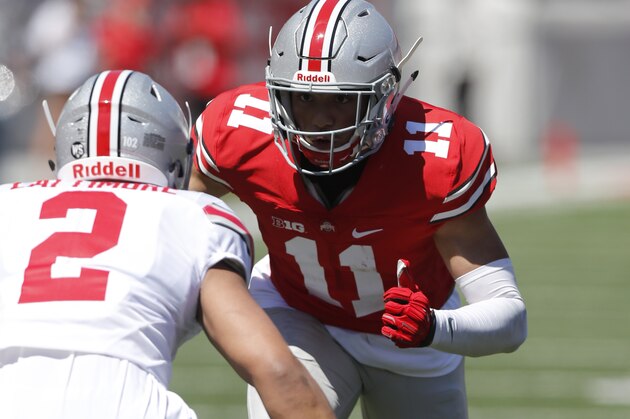 Ohio State wide receiver Austin Mack plays in Ohio State's NCAA college football spring game Saturday, April 16, 2016, in Columbus, Ohio. (AP Photo/Jay LaPrete)
