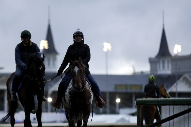 Horses come off the track after a workout at Churchill Downs Thursday, May 5, 2016, in Louisville, Ky. The 142nd running of the Kentucky Derby is scheduled for Saturday, May 7. (AP Photo/Charlie Riedel)