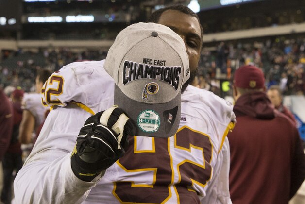 PHILADELPHIA, PA - DECEMBER 26: Chris Baker #92 of the Washington Redskins celebrates winning the NFC East division against the Philadelphia Eagles on December 26, 2015 at Lincoln Financial Field in Philadelphia, Pennsylvania. The Redskins defeated the Eagles 38-24. (Photo by Mitchell Leff/Getty Images)