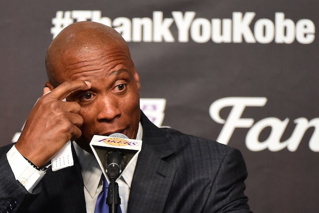 LOS ANGELES, CA - APRIL 13:  Head coach Byron Scott of the Los Angeles Lakers addresses the media after the Lakers defeat the Utah Jazz 101-96 at Staples Center on April 13, 2016 in Los Angeles, California. NOTE TO USER: User expressly acknowledges and agrees that, by downloading and or using this photograph, User is consenting to the terms and conditions of the Getty Images License Agreement.  (Photo by Harry How/Getty Images)