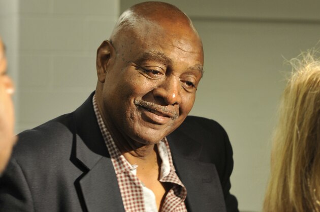 Former NFL player Reggie Rucker after a news conference for Hall of Fame running back Jim Brown Wednesday, May 29, 2013, in Cleveland. (AP Photo/David Richard)
