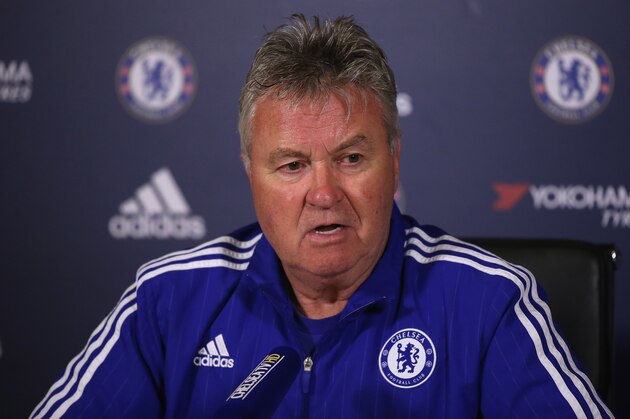 COBHAM, ENGLAND - APRIL 29:  Guus Hiddink, the Chelsea manager, is pictured during a press conference at Chelsea Training Ground on April 29, 2016 in Cobham, England.  (Photo by Andrew Redington/Getty Images)