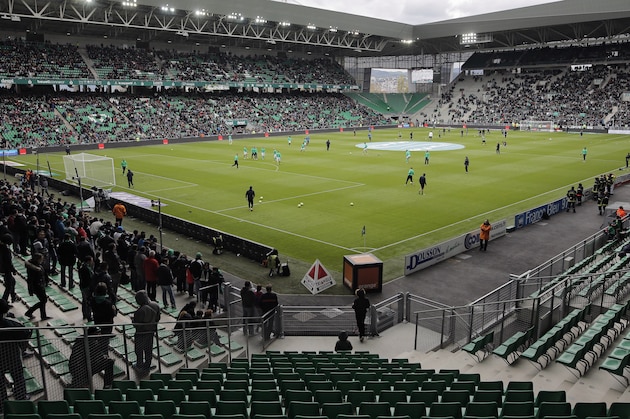 A view of the Geoffroy Guichard stadium, in Saint-Etienne, central France, Sunday, April 24, 2016. Saint-Etienne is one of the 10 playing venues of the Euro 2016 in France. (AP Photo/Laurent Cipriani)