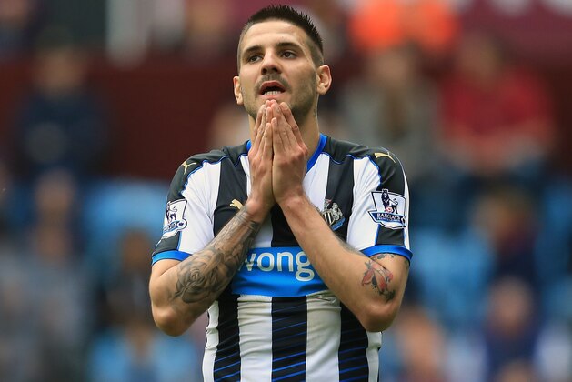 BIRMINGHAM, ENGLAND - MAY 07: Aleksandar Mitrovic of Newcastle United reacts after missing a chance to score during the Barclays Premier League match between Aston Villa and Newcastle United at Villa Park on May 7, 2016 in Birmingham, United Kingdom. (Photo by James Baylis - AMA/Getty Images)