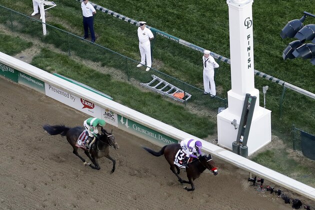 Mario Gutierrez rides Nyquist to victory during the 142nd running of the Kentucky Derby horse race at Churchill Downs Saturday, May 7, 2016, in Louisville, Ky. (AP Photo/Charlie Riedel)