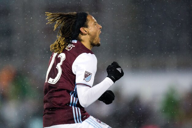Apr 16, 2016; Commerce City, CO, USA; Colorado Rapids midfielder Jermaine Jones (13) celebrates after his goal in the first half against the New York Red Bulls at Dick's Sporting Goods Park. Mandatory Credit: Isaiah J. Downing-USA TODAY Sports