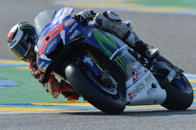 Spain's rider Jorge Lorenzo competes on his Movistar Yamaha MOTOGP Nï¿½ï¿½99 during a motoGP free practice session, ahead of the French motorcycling Grand Prix, on May 7, 2016 in Le Mans. / AFP / JEAN-FRANCOIS MONIER        (Photo credit should read JEAN-FRANCOIS MONIER/AFP/Getty Images)