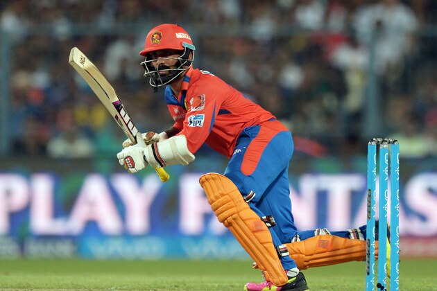 Gujarat Lions Dinesh Karthik plays a shot during the 2016 Indian Premier League (IPL) Twenty20 cricket match between Kolkata Knight Riders and Gujarat Lions at the Eden Gardens Cricket Stadium in Kolkata on May 8, 2016../ GETTYOUT / ----IMAGE RESTRICTED TO EDITORIAL USE - STRICTLY NO COMMERCIAL USE----- / GETTYOUT / AFP / Dibyangshu SARKAR (Photo credit should read DIBYANGSHU SARKAR/AFP/Getty Images) Gujarat Lions Dinesh Karthik plays a shot during the 2016 Indian Premier League (IPL) Twenty20 cricket match between Kolkata Knight Riders and Gujarat Lions at the Eden Gardens Cricket Stadium in Kolkata on May 8, 2016../ GETTYOUT / ----IMAGE RESTRICTED TO EDITORIAL USE - STRICTLY NO COMMERCIAL USE----- / GETTYOUT / AFP / Dibyangshu SARKAR (Photo credit should read DIBYANGSHU SARKAR/AFP/Getty Images)