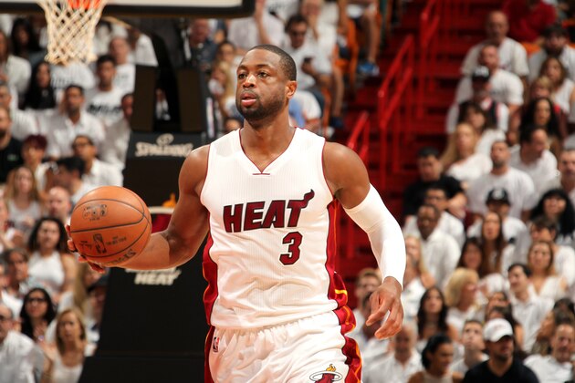 MIAMI, FL - MAY 7: Dwyane Wade #3 of the Miami Heat handles the ball during the game against the Toronto Raptors in Game Three of the Eastern Conference Semifinals during the 2016 NBA Playoffs on May 7, 2016 at AmericanAirlines Arena in Miami, Florida. NOTE TO USER: User expressly acknowledges and agrees that, by downloading and or using this Photograph, user is consenting to the terms and conditions of the Getty Images License Agreement. Mandatory Copyright Notice: Copyright 2016 NBAE (Photo by Issac Baldizon/NBAE via Getty Images)