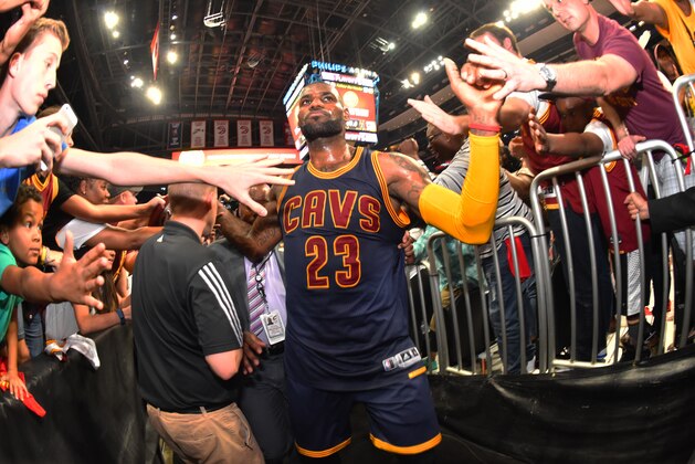ATLANTA,GA - MAY 8 :  LeBron James #23 of the Cleveland Cavaliers walks off the court after the win against the Atlanta Hawks during the Eastern Conference Semifinals Game Four on May 8, 2016 at The Philips Arena in Atlanta Georgia NOTE TO USER: User expressly acknowledges and agrees that, by downloading and/or using this Photograph, user is consenting to the terms and conditions of the Getty Images License Agreement. Mandatory Copyright Notice: Copyright 2016 NBAE (Photo by Jesse D. Garrabrant/NBAE via Getty Images)