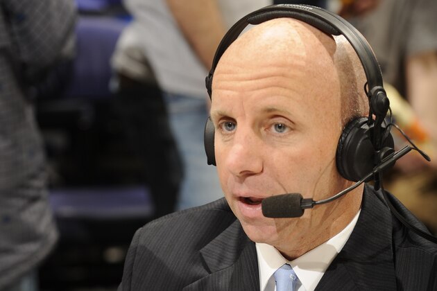 WASHINGTON, DC - JANUARY 08:   Radio announcer Sean McDonough before a college basketball game between the Georgetown Hoyas and the West Virginia Mountaineers on January 8, 2011 at the Verizon Center in Washington, DC.  The Mountaineers won 72-59.  (Photo by Mitchell Layton/Getty Images)