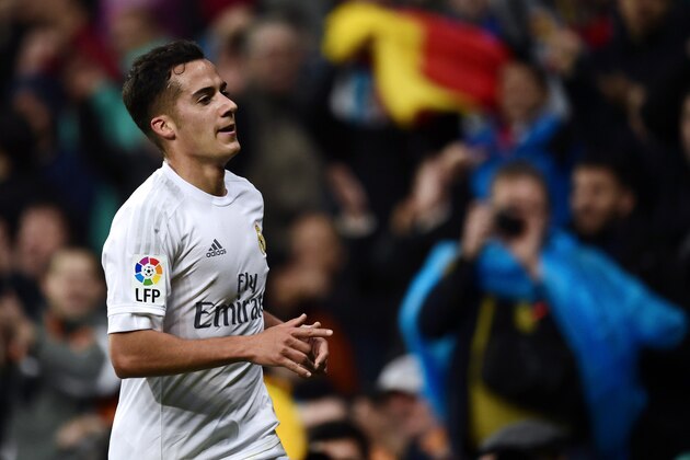 Real Madrid's midfielder Lucas Vazquez celebrates a goal during the Spanish league football match Real Madrid vs Villarreal at the Santiago Bernabeu stadium in Madrid on April 20, 2016. / AFP / PIERRE-PHILIPPE MARCOU        (Photo credit should read PIERRE-PHILIPPE MARCOU/AFP/Getty Images)