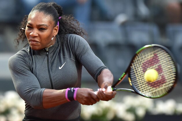 Serena Williams of the US returns the ball to Anna-Lena Friedsam of Germany during their match at the Italian Open tennis tournament, in Rome, Tuesday, May 10, 2016.  (Ettore Ferrari/ANSA via AP Photo) ITALY OUT