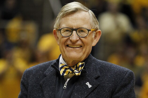 MORGANTOWN, WV - JANUARY 10:  President E. Gordon Gee of the West Virginia Mountaineers looks on during the game against the Iowa State Cyclones at the WVU Coliseum on January 10, 2015 in Morgantown, West Virginia.  (Photo by Justin K. Aller/Getty Images)