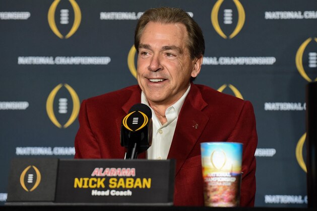 Jan 12, 2016; Scottsdale, AZ, USA; Alabama Crimson Tide head coach Nick Saban during a press conference at JW Marriott Camelback Inn. Mandatory Credit: Matt Kartozian-USA TODAY Sports