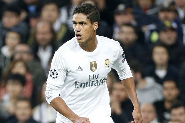 MADRID, SPAIN - NOVEMBER 3: Raphael Varane of Real Madrid in action during the UEFA Champions League match between Real Madrid and Paris Saint-Germain (PSG) at Santiago Bernabeu stadium on November 3, 2015 in Madrid, Spain. (Photo by Jean Catuffe/Getty Images)