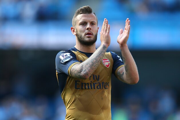 MANCHESTER, ENGLAND - MAY 08:  Jack Wilshere of Arsenal applauds the travelling fans following the 2-2 draw during the Barclays Premier League match between Manchester City and Arsenal at the Etihad Stadium on May 8, 2016 in Manchester, England.  (Photo by Alex Livesey/Getty Images)
