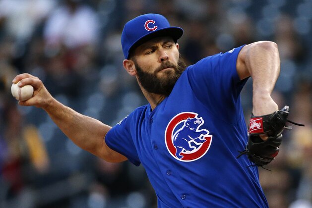 Chicago Cubs starting pitcher Jake Arrieta delivers during the first inning of a baseball game against the Pittsburgh Pirates in Pittsburgh, Tuesday, May 3, 2016. (AP Photo/Gene J. Puskar)
