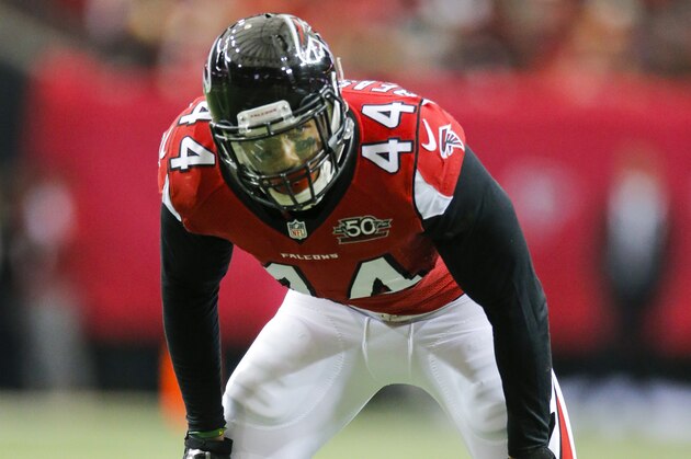 Atlanta Falcons defensive end Vic Beasley (44) in action against the Washington Redskins during an NFL game at the Georgia Dome in Atlanta on Sunday, Oct. 11, 2015. (Chris Keane/AP Images for Panini)