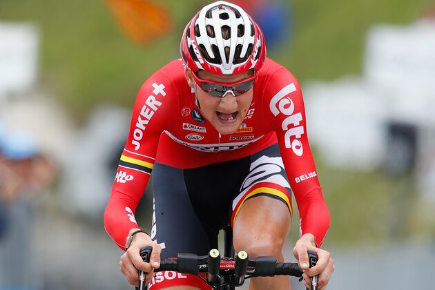 BASSANO DEL GRAPPA, ITALY - MAY 30: Tim Wellens of Belgium and team Lotto-Bellisol sprints for the finish line during the nineteenth stage of the 2014 Giro d'Italia, a 27km Individual Time Trial stage between Bassano del Grappa and Cima Grappa on May 30, 2014 in Bassano del Grappa, Italy.  (Photo by Harry Engels - Velo/Getty Images)