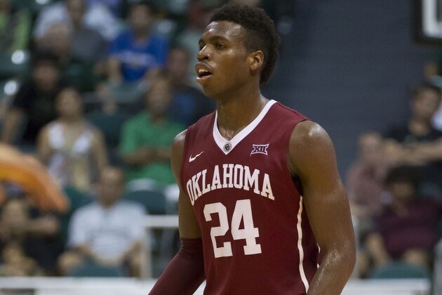 Oklahoma guard Buddy Hield (24) controls the Oklahoma offense while playing against Hawaii in the second half of an NCAA college basketball game at the Diamond Head Classic, Wednesday, Dec. 23, 2015, in Honolulu. Oklahoma won 84-81. (AP Photo/Eugene Tanner)