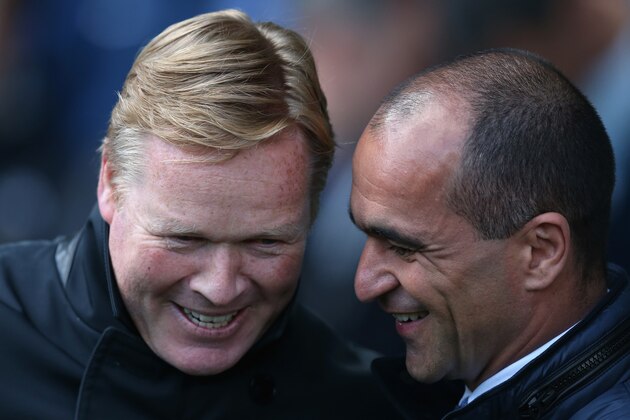 LIVERPOOL, ENGLAND - APRIL 16: Roberto Martinez (R), manager of Everton greets Ronald Koeman, manager of Southampton during the Barclays Premier League match between Everton and Southampton at Goodison Park on April 16, 2016 in Liverpool, England. (Photo by Chris Brunskill/Getty Images) LIVERPOOL, ENGLAND - APRIL 16: Roberto Martinez (R), manager of Everton greets Ronald Koeman, manager of Southampton during the Barclays Premier League match between Everton and Southampton at Goodison Park on April 16, 2016 in Liverpool, England. (Photo by Chris Brunskill/Getty Images)