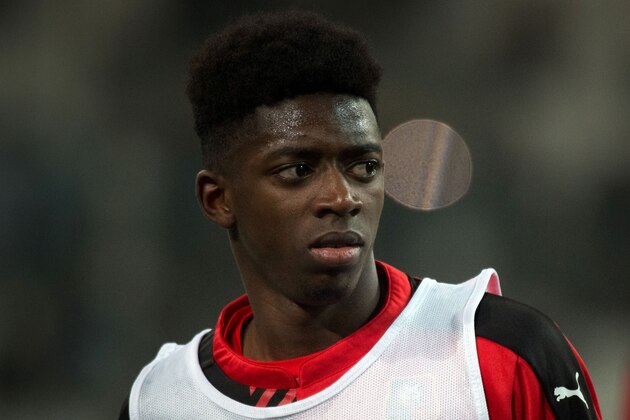 Rennes' French forward Ousmane Dembele looks on prior to the French L1 football match Olympique de Marseille vs Rennes on March 18, 2016 at the Velodrome stadium in Marseille, southern France. AFP PHOTO / BERTRAND LANGLOIS / AFP / BERTRAND LANGLOIS        (Photo credit should read BERTRAND LANGLOIS/AFP/Getty Images)