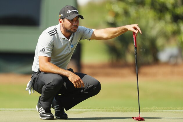 PONTE VEDRA BEACH, FL - MAY 12:  Jason Day of Australia lines up a putt on the 15th green during the first round of THE PLAYERS Championship at the TPC Stadium course on May 12, 2016 in Ponte Vedra Beach, Florida.  (Photo by Mike Ehrmann/Getty Images)