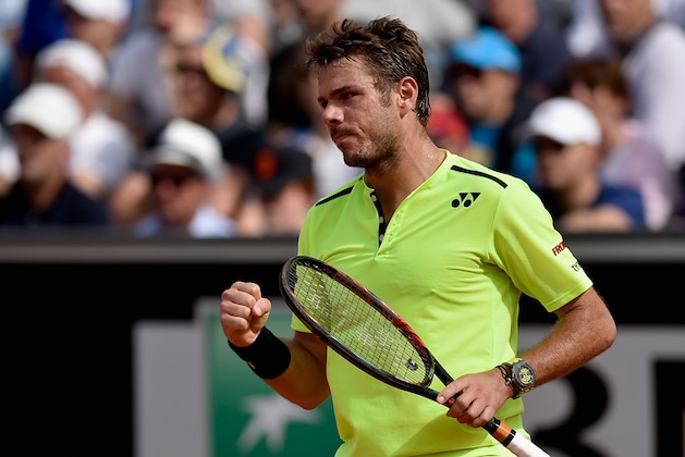 ROME, ITALY - MAY 12:  Stanislas Wawrinka of Switzerland celebrates a point in his match against Juan Monaco of Argentina on Day Five of The Internazionali BNL d'Italia on May 12, 2016 in Rome, Italy.  (Photo by Dennis Grombkowski/Getty Images)