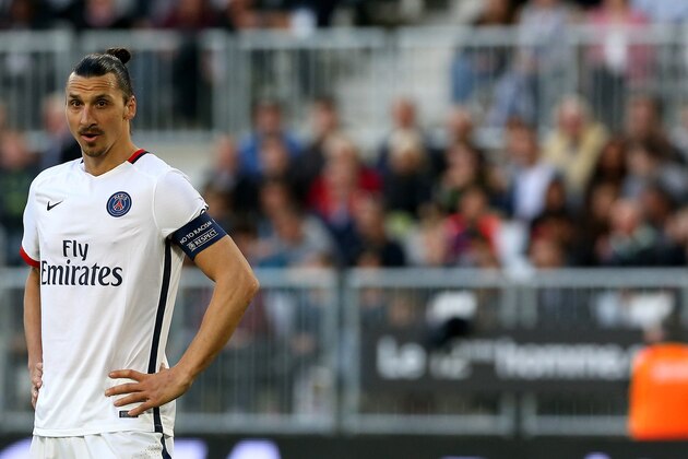 BORDEAUX, FRANCE - MAY 11: Zlatan Ibrahimovic of Paris Saint Germain looks on during the French Ligue 1 match between FC Girondins de Bordeaux and Paris Saint-Germain at stade Matmut Atlantique on May 11, 2016 in Bordeaux, France. (Photo by Romain Perrocheau/Getty Images)