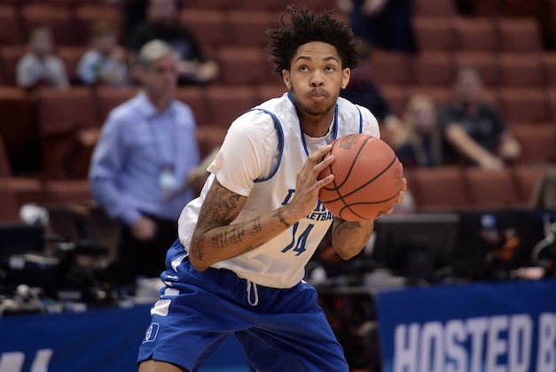 March 23, 2016; Anaheim, CA, USA; Duke guard Brandon Ingram (14) shoots during practice the day before the semifinals of the West regional of the NCAA Tournament at Honda Center. Mandatory Credit: Robert Hanashiro-USA TODAY Sports