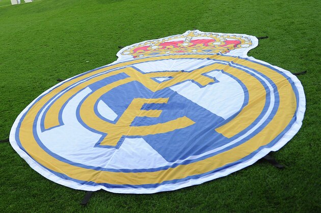 CARDIFF, WALES - AUGUST 12: The Real Madrid club badge is seen on the pitch prior to the UEFA Super Cup match between Real Madrid and Sevilla FC at Cardiff City Stadium on August 12, 2014 in Cardiff, Wales. (Photo by Chris Brunskill Ltd/Getty Images)