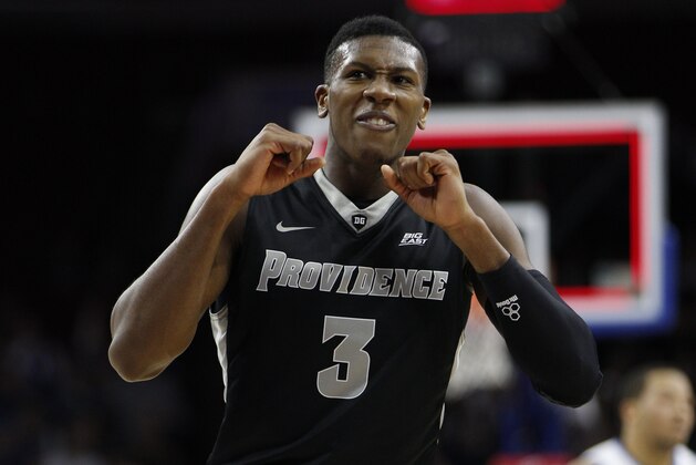 Providence's Kris Dunn reacts during the first half of an NCAA basketball game against Villanova, Sunday, Jan. 24, 2016, in Philadelphia. Providence won 82-76 in overtime. (AP Photo/Chris Szagola)
