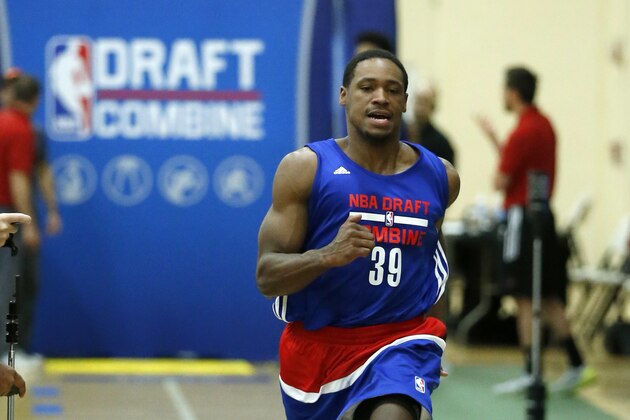 Demetrius Jackson, from Notre Dame, participates in the NBA draft basketball combine, Thursday, May 12, 2016, in Chicago. (AP Photo/Charles Rex Arbogast)