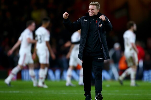 BOURNEMOUTH, ENGLAND - DECEMBER 12: Eddie Howe Manager of Bournemouth celebrate his team's win in the Barclays Premier League match between A.F.C. Bournemouth and Manchester United at Vitality Stadium on December 12, 2015 in Bournemouth, United Kingdom.  (Photo by Jordan Mansfield/Getty Images)