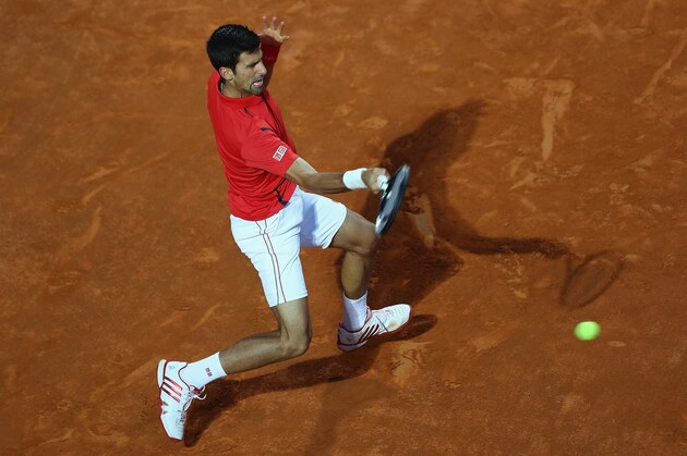 ROME, ITALY - MAY 14:  Novak Djokovic of Serbia in action against Kei Nishikori of Japan during day seven of The Internazionali BNL d'Italia 2016 on May 14, 2016 in Rome, Italy.  (Photo by Matthew Lewis/Getty Images)
