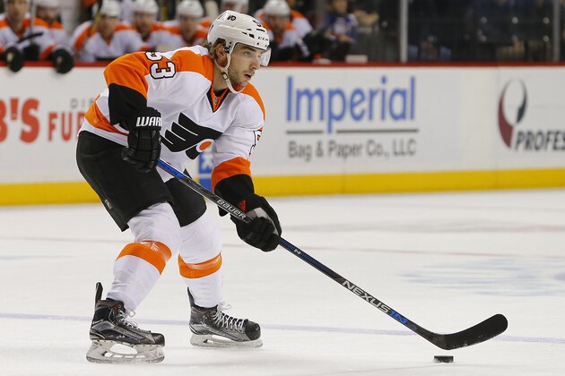 Philadelphia Flyers defensemen Shayne Gostisbehere (53) during the first period of an NHL hockey game against the New York Islanders in New York, Sunday, April 10, 2016. (AP Photo/Rich Schultz)
