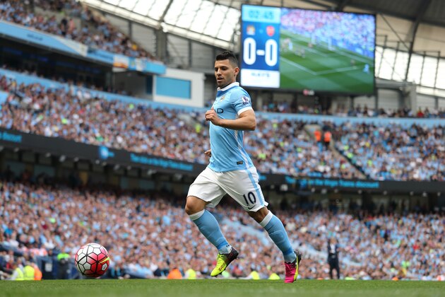 MANCHESTER, ENGLAND - MAY 08:  Sergio Aguero of Manchester City during the Barclays Premier League match between Manchester City and Arsenal at the Ethiad Stadium on May 1, 2016 in Manchester, United Kingdom. (Photo by Matthew Ashton - AMA/Getty Images)