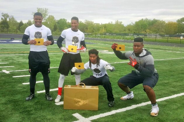 Four players earned invitations to The Opening in Beaverton, Oregon, in July. The four are, from left, linebacker Josh Ross, cornerback Amir Riep, safety Jaylen Kelly-Powell and offensive tackle Trey Smith.