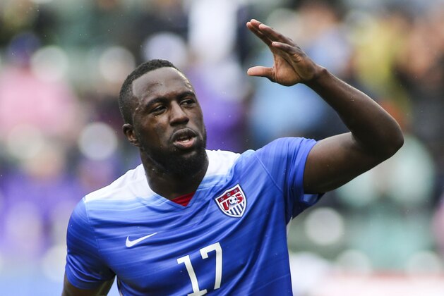 United States forward Jozy Altidore #17 celebrates his goal against Iceland during a men's international friendly soccer game in Carson, Calif., Sunday, Jan., 31, 2016. The United States won 3-2. (AP Photo/Ringo H.W. Chiu)