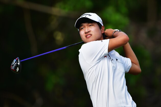 POSTE DE FLACQ, MAURITIUS - MAY 14:  Jeunghun Wang of Korea plays a shot during the third round of AfrAsia Bank Mauritius Open at Four Seasons Golf Club Mauritius at Anahita on May 14, 2016 in Poste de Flacq, Mauritius.  (Photo by Stuart Franklin/Getty Images)