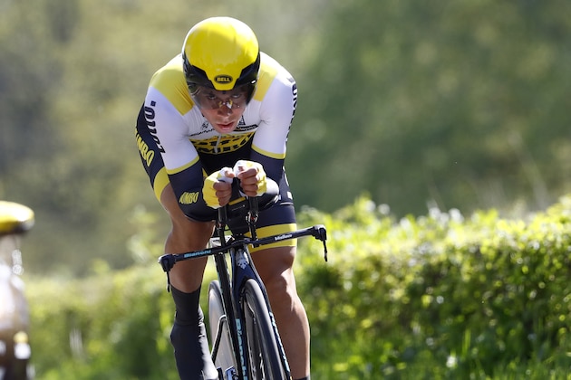 Slovenian cyclist Primoz Roglic of team LottoNL - Jumbo competes during the first stage of the Giro d'Italia 2016 at Apeldoorn, Netherlands, on May 6, 2016, an individual time trial over 9.8km through Apeldoorn.  / AFP / ANP / LUK BENIES / Netherlands OUT        (Photo credit should read LUK BENIES/AFP/Getty Images)