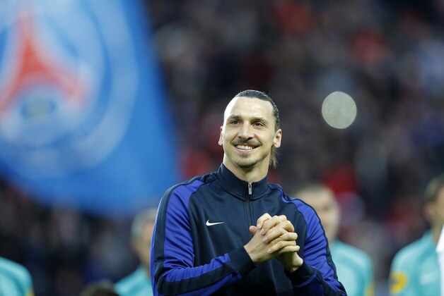 PSG's Zlatan Ibrahimovic smiles as he arrives for the French League One soccer match between PSG and Nantes at the Parc des Princes stadium in Paris, France, Saturday, May 14, 2016. Ibrahimovic plays his final match at PSG's home ground and said he will leave Paris Saint-Germain at the end of the season. (AP Photo/Christophe Ena)