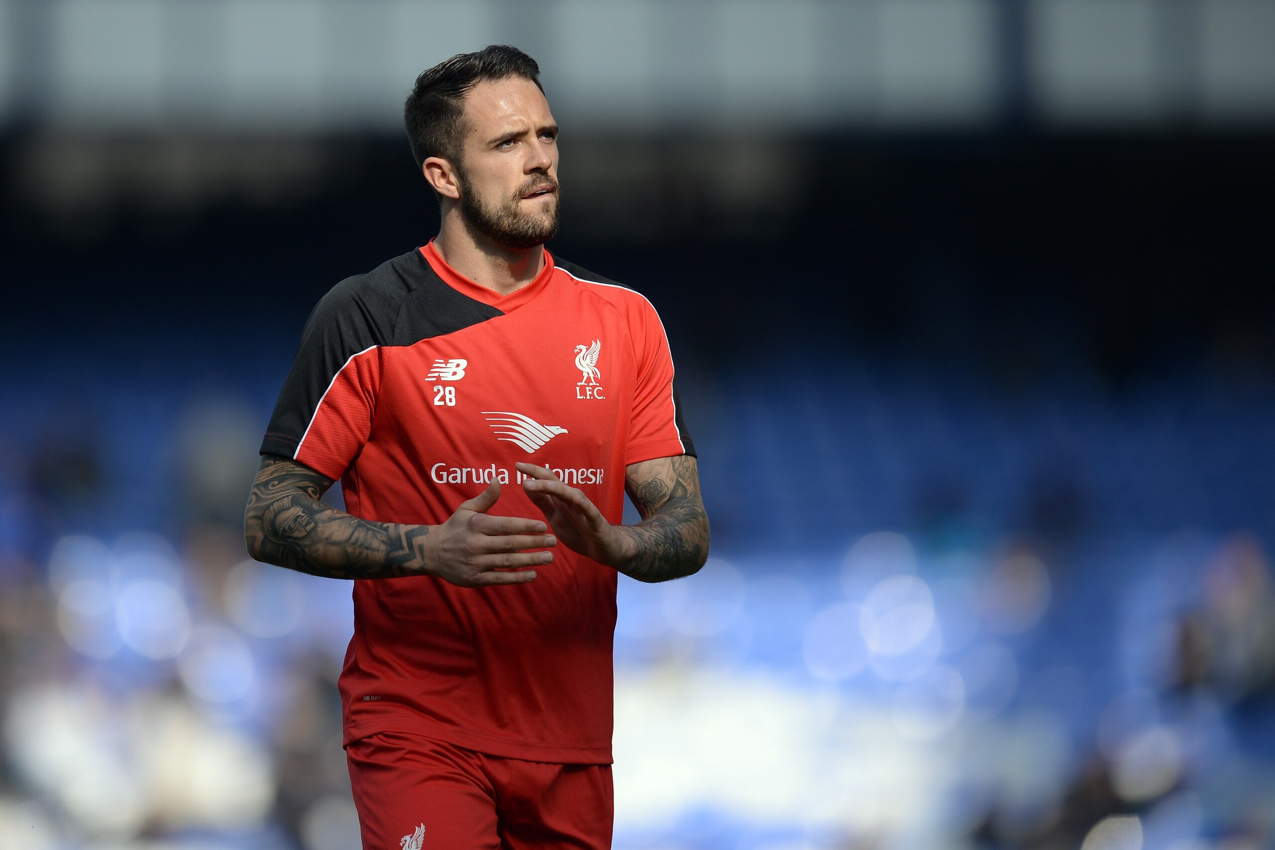 Liverpool's English striker Danny Ings warms up ahead of the English Premier League football match between Everton and Liverpool at Goodison Park in Liverpool north west England on October 4, 2015. AFP PHOTO / OLI SCARFF

RESTRICTED TO EDITORIAL USE. No use with unauthorized audio, video, data, fixture lists, club/league logos or 'live' services. Online in-match use limited to 75 images, no video emulation. No use in betting, games or single club/league/player publications.        (Photo credit should read OLI SCARFF/AFP/Getty Images)