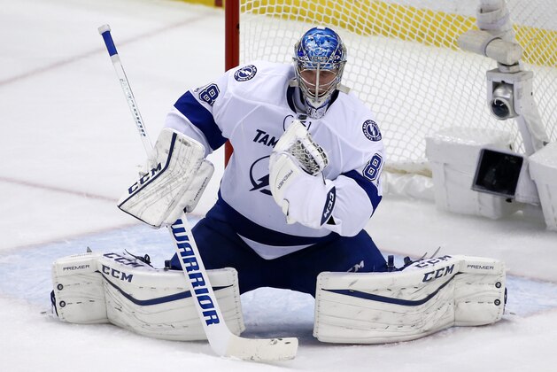 Tampa Bay Lightning goalie Andrei Vasilevskiy plays during the third period of Game 1 of the NHL hockey Stanley Cup Eastern Conference finals against the Pittsburgh Penguins, Friday, May 13, 2016, in Pittsburgh. (AP Photo/Gene J. Puskar)