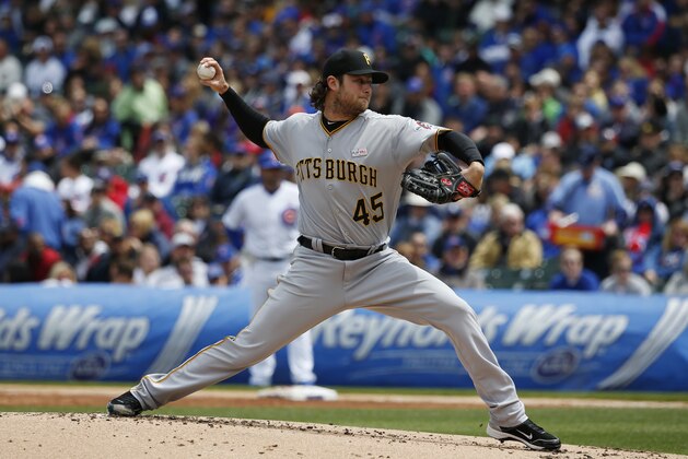 Pittsburgh Pirates starter Gerrit Cole throws against the Chicago Cubs during the first inning of a baseball game Sunday, May 15, 2016, in Chicago. (AP Photo/Nam Y. Huh)