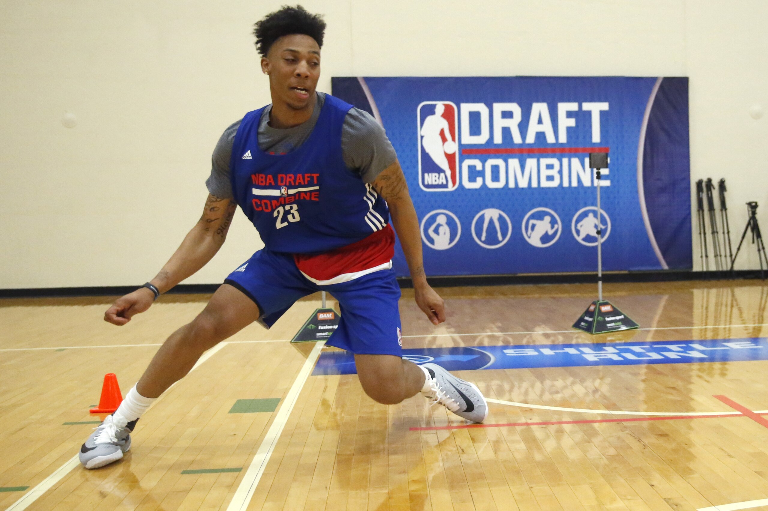 Malachi Richardson, from Syracuse, participates in the NBA draft basketball combine, Thursday, May 12, 2016, in Chicago. (AP Photo/Charles Rex Arbogast)